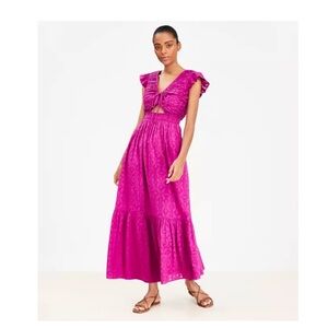 Petite LOFT Beach Floral Clip Cutout Maxi Pocket Dress